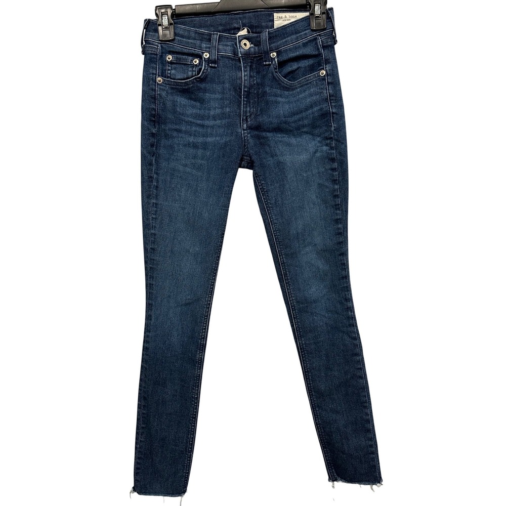 Rag & Bone Ankle Skinny Jeans Tonal River Dark Wash Raw Hem 25 W1526K122TNR